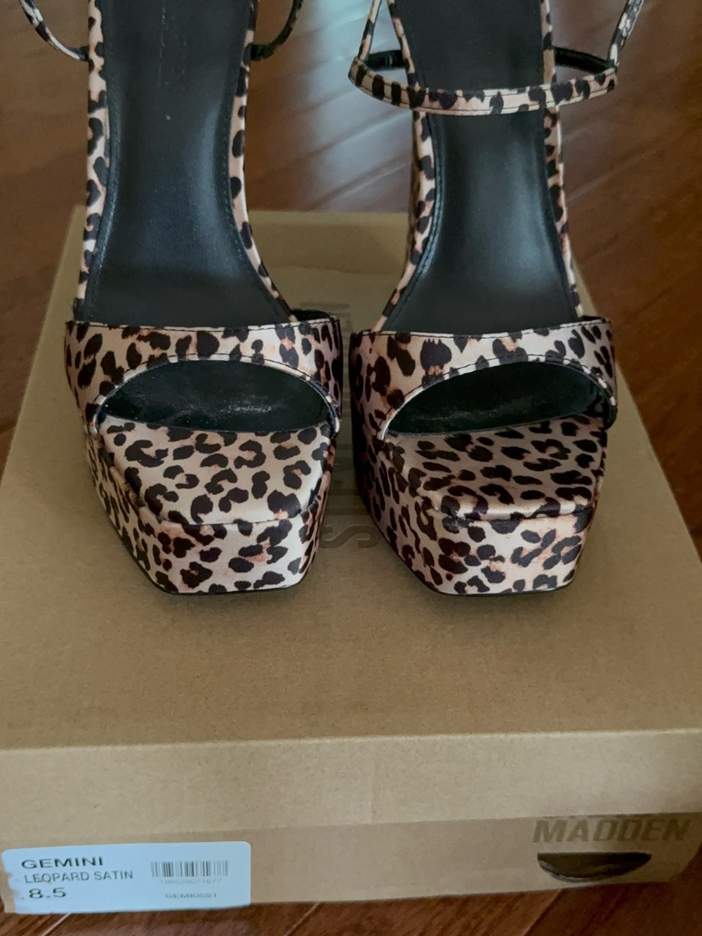 Steve Madden Gemini Leopard Satin Platform Sandals